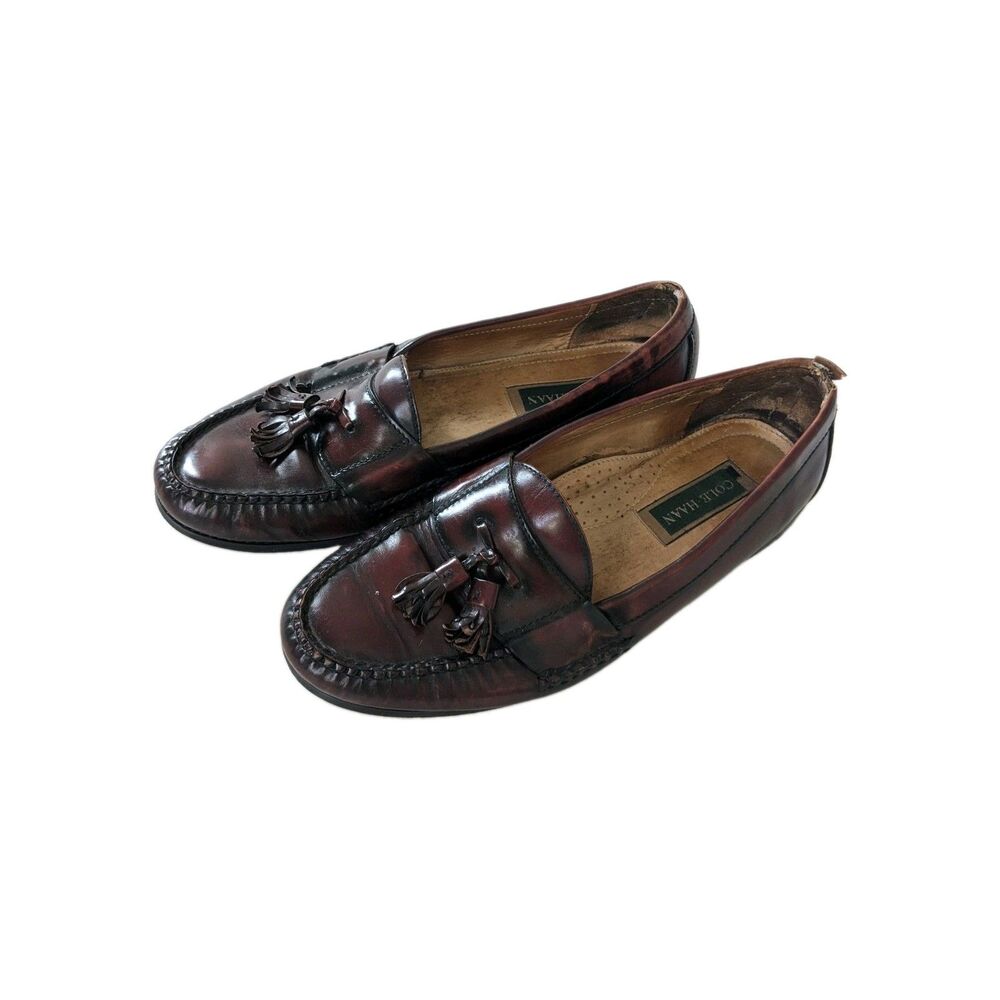 Vintage Cole Haan Mens 10 D Tassel Loafers Burgundy Leather Made in Italy 5991